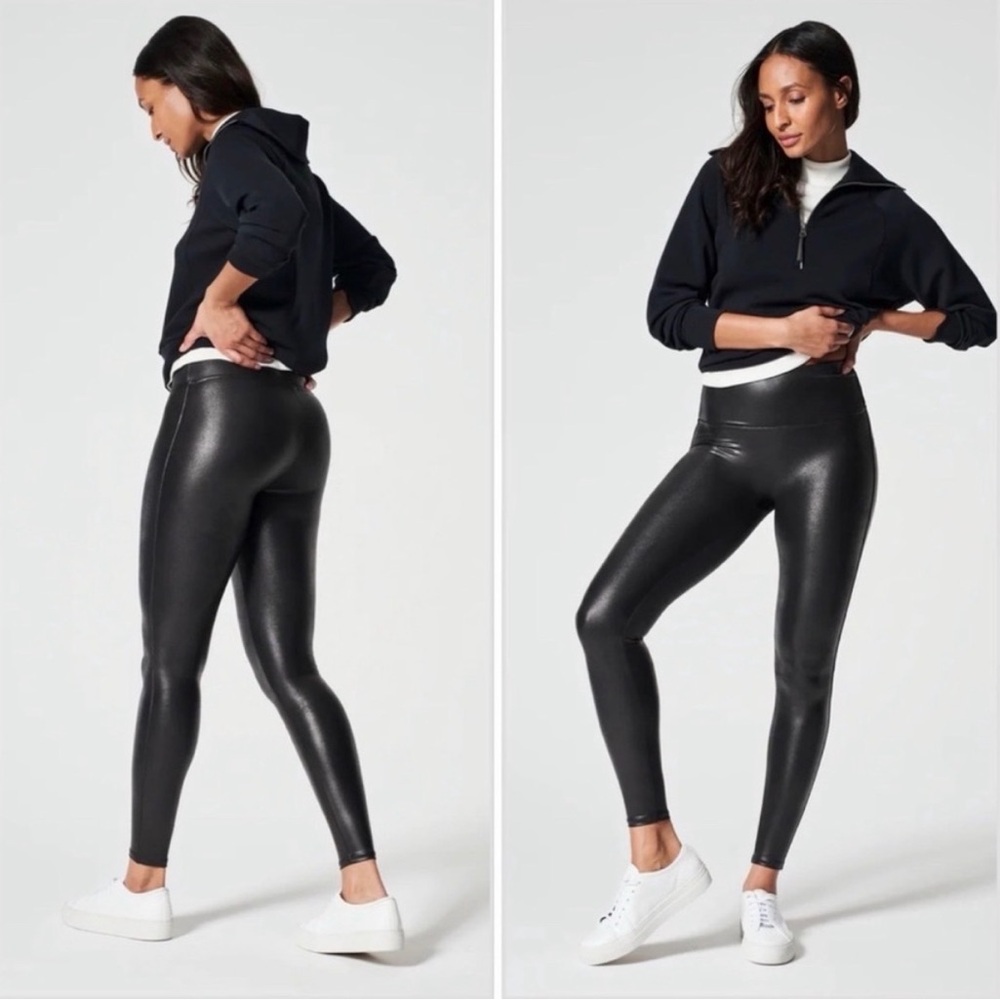 SPANX faux leather leggings black sz M 462